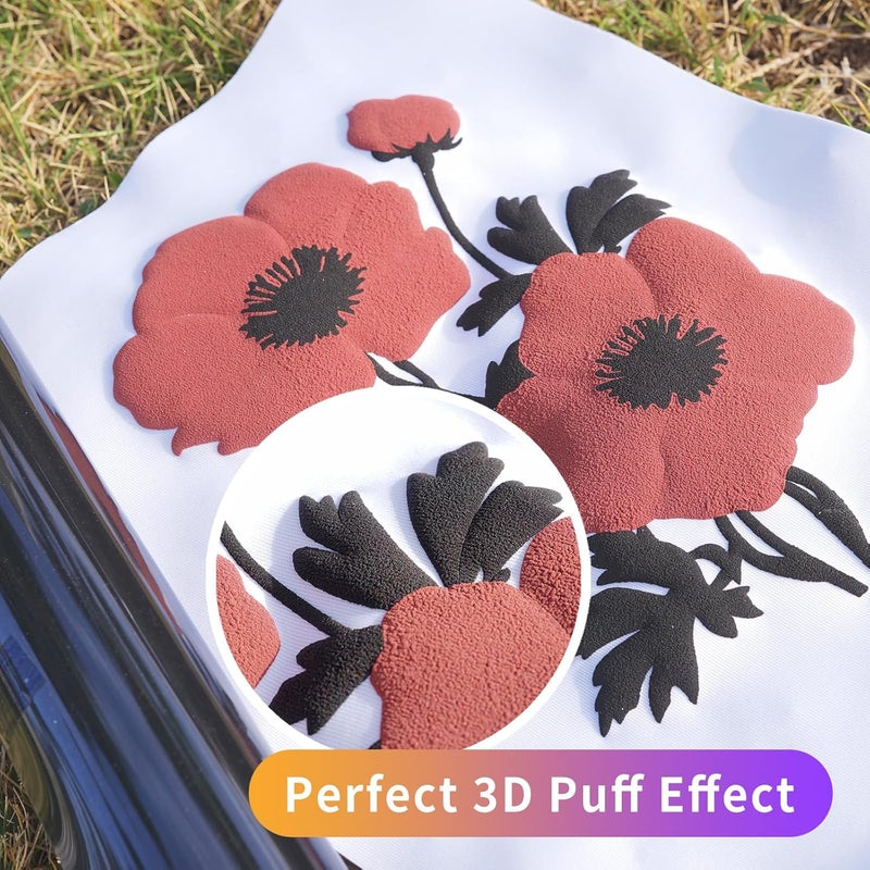 HTVJOYDO 6Pcs Puff Vinyl Heat Transfer, 12x10Inch Black 3D Puff HTV, DIY Iron-on Vinyl for T-Shirts, Easy to Cut and Weed, Compatible with Cricut or Cameo (6 Black Puff) - Image 2